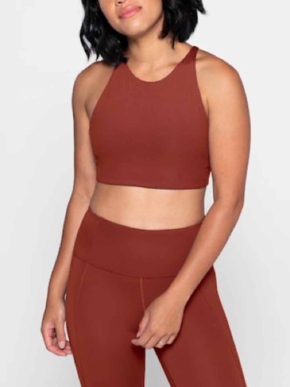 Girlfriend collective Rust-Colored High Neck Crop Athletic Top size small